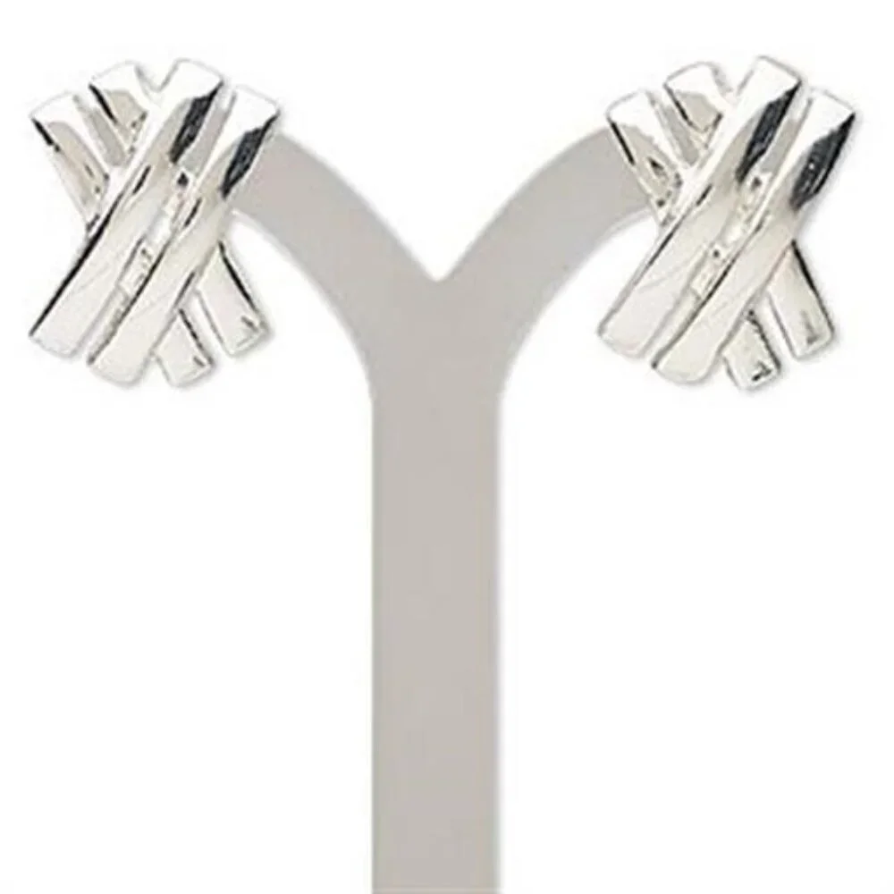 Avant Garde Retro Geometric Silver Plated X Cross Stud Earrings